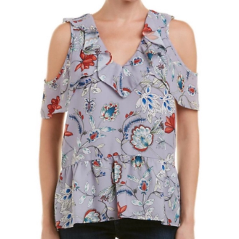 NWT Parker Violet Garden Lilac Floral Cold Shoulder  peplum blouse women’s Small
